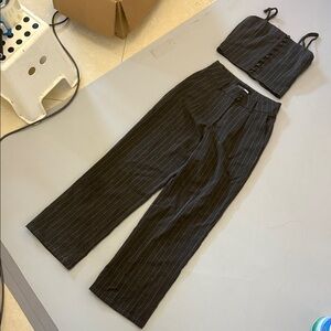 Fashion Nova Black Pinstripe Wide Leg Jumpsuit